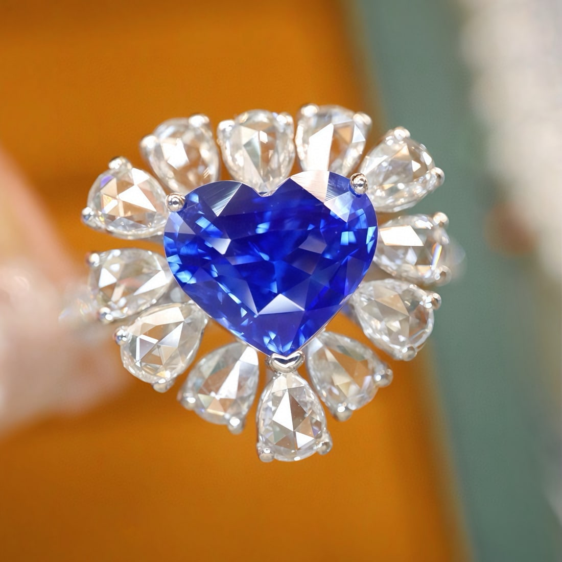 14k Gold 2.34 Ctw Natural Sapphire & Diamond Ring: Ref:231079097 // gold content:14k gold // ring size:7. 25 us // // main gemstone:sapphire // shape:heart // carat weight:1. 62ct // color:blue // treatment:natural // // adjacent gemstone 2 : diamond 