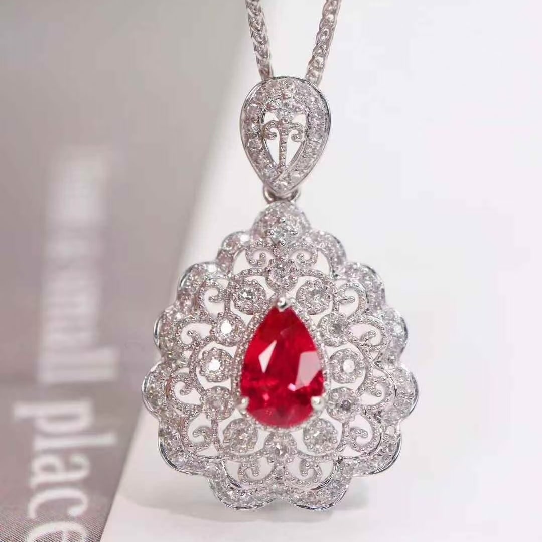 14k Gold 1.09 Ctw Natural Ruby & Diamond Pendant( Without Chain ) - 2