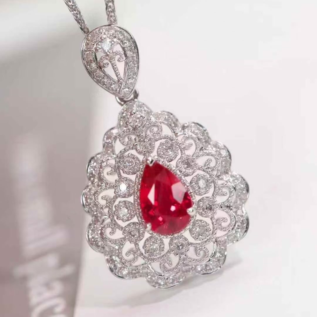 14k Gold 1.09 Ctw Natural Ruby & Diamond Pendant( Without Chain ) - 4