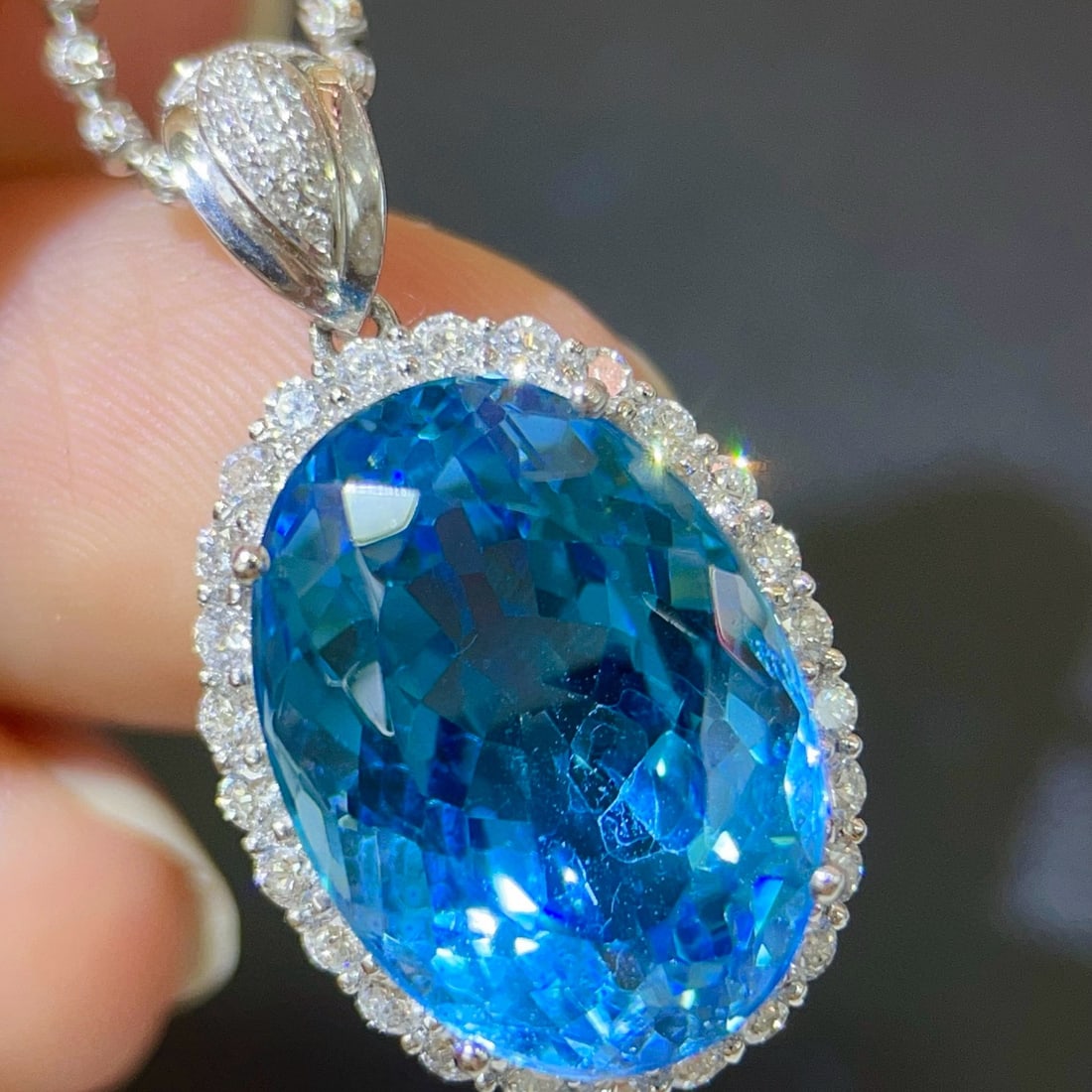 14k Gold 18.24 Ctw Natural Topaz & Diamond Pendant( Without Chain ) - 2