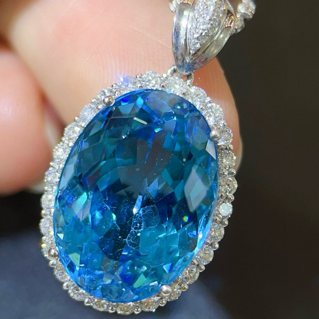 14k Gold 18.24 Ctw Natural Topaz & Diamond Pendant( Without Chain ) - 4