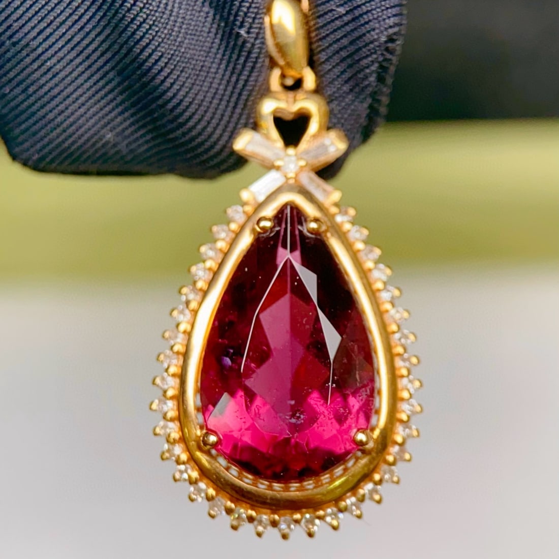 14k Gold 3.87 Ctw Natural Tourmaline & Diamond Pendant( Without Chain ) - 2