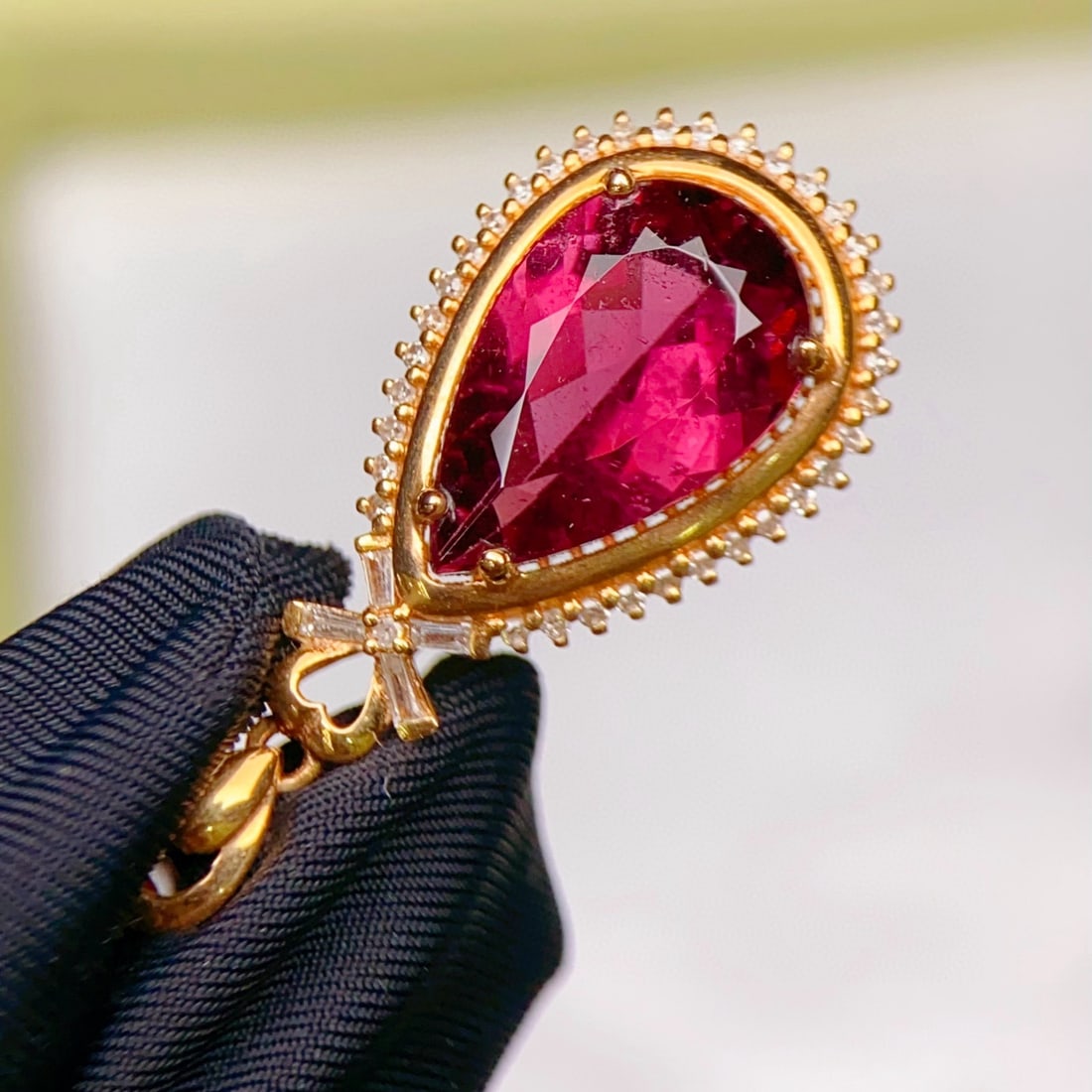 14k Gold 3.87 Ctw Natural Tourmaline & Diamond Pendant( Without Chain ) - 3