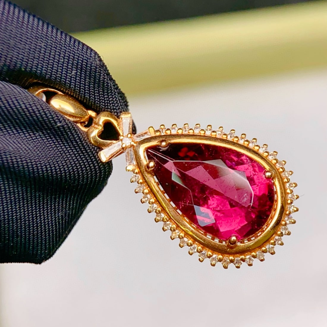 14k Gold 3.87 Ctw Natural Tourmaline & Diamond Pendant( Without Chain ) - 6