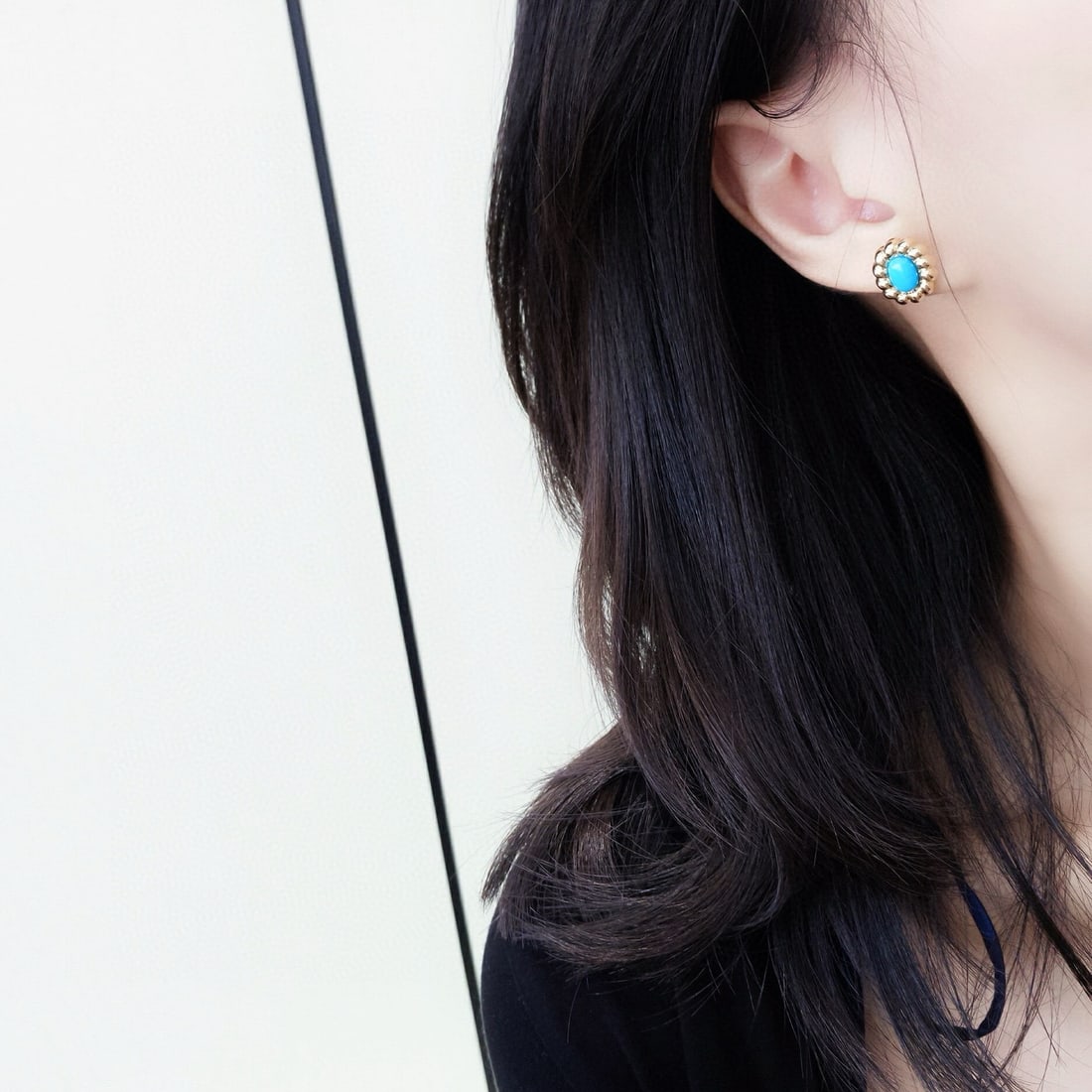 14k Gold 1.8 Ct Natural Blue Turquoise Earrings - 4