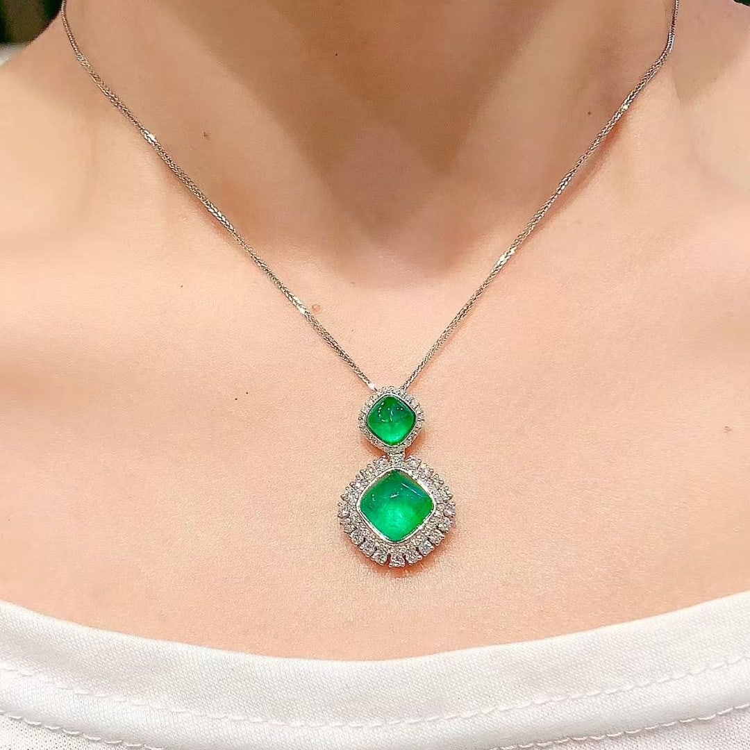14k Gold 5.56 Ct Natural Emerald & Diamond Pendant( Without Chain ) - 4