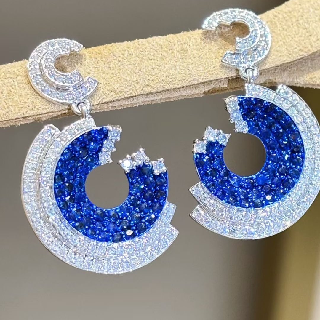 14k Gold 4.8 Ctw Natural Sapphire & Diamond Earrings - 3