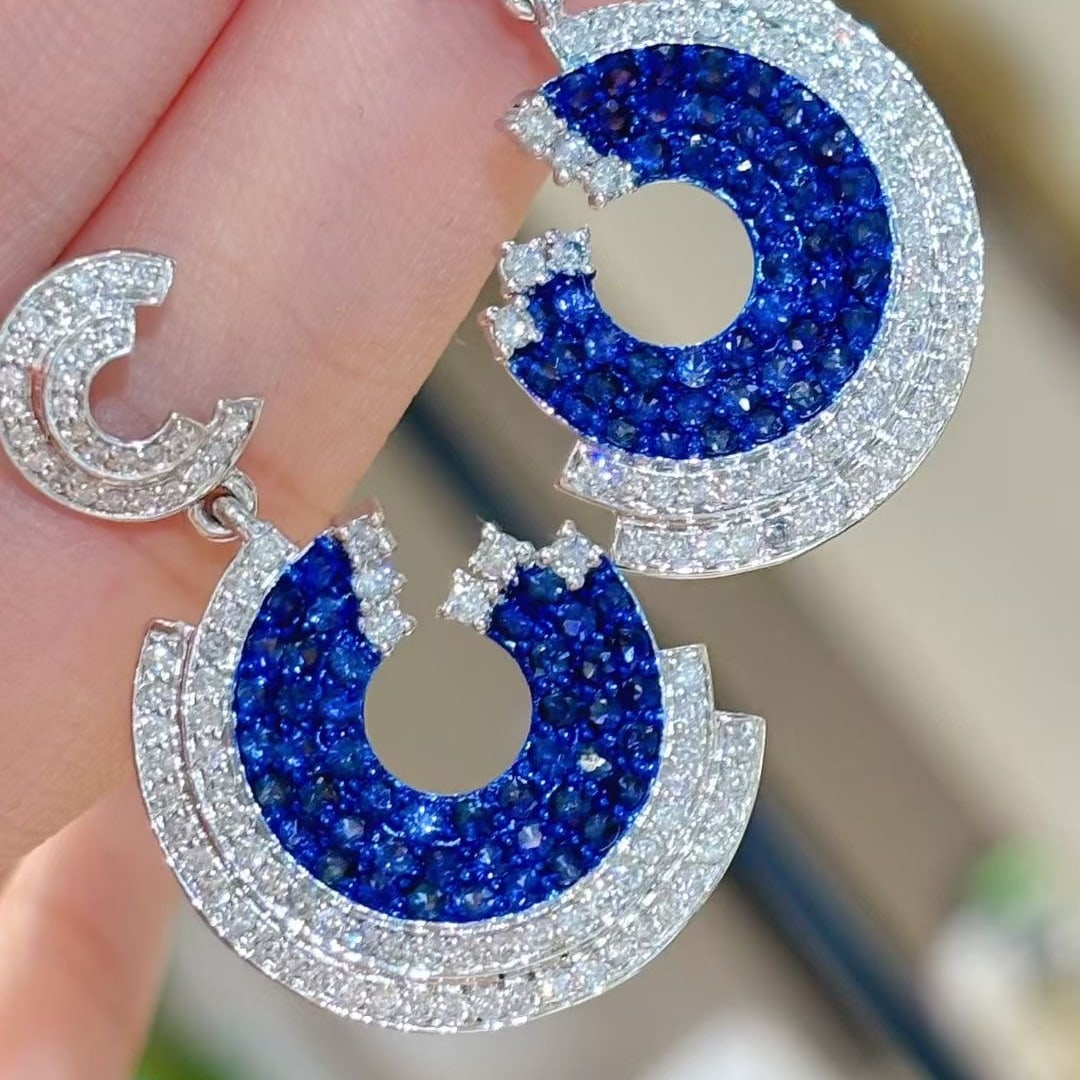 14k Gold 4.8 Ctw Natural Sapphire & Diamond Earrings - 5