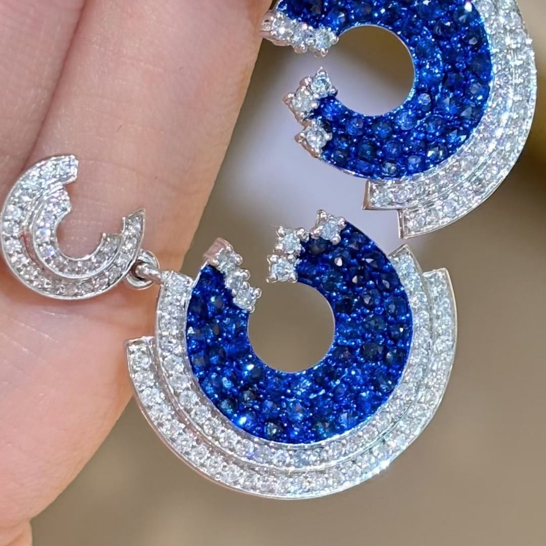 14k Gold 4.8 Ctw Natural Sapphire & Diamond Earrings - 7