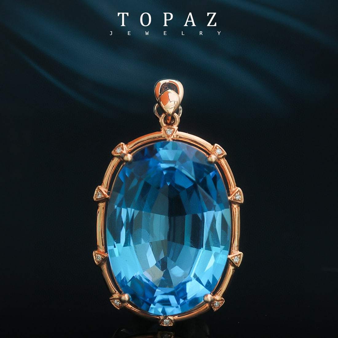 14k Gold 23.33 Ctw Natural Topaz & Diamond Pendant( Without Chain ): Ref:231079157 // gold content:14k gold // main gemstone:topaz // shape:oval // carat weight:23. 3ct // color:blue // treatment:natural // // adjacent gemstone 2 : diamond // number of stones:10 //