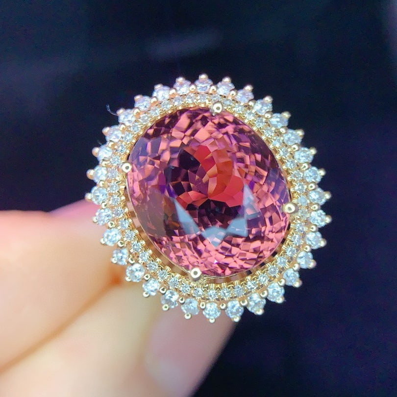 14k Gold 7.5 Ct Natural Tourmaline & Diamond Ring - 2