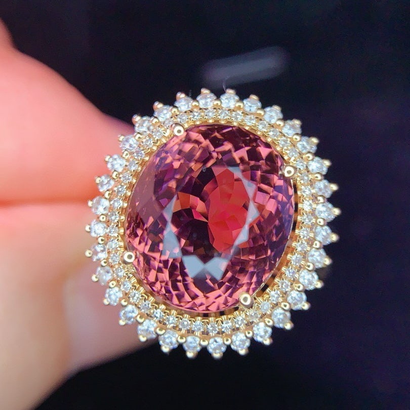 14k Gold 7.5 Ct Natural Tourmaline & Diamond Ring - 3