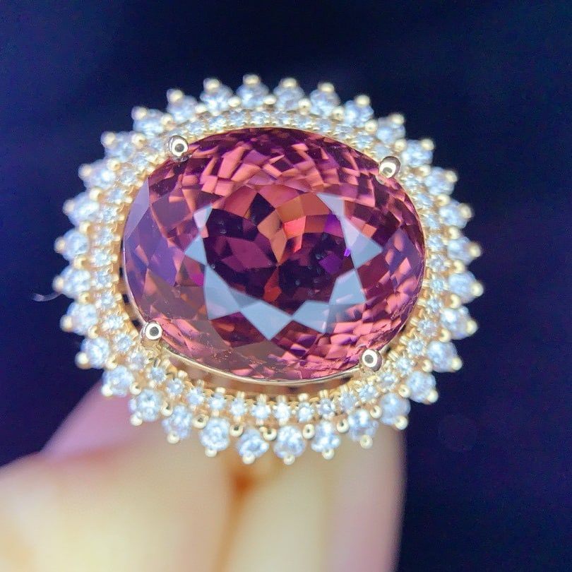 14k Gold 7.5 Ct Natural Tourmaline & Diamond Ring - 5