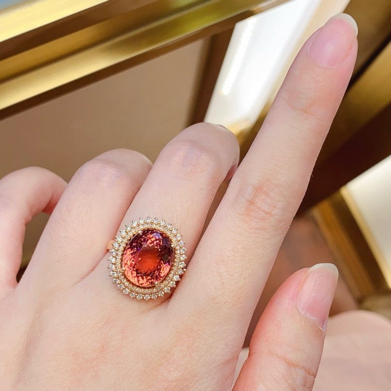 14k Gold 7.5 Ct Natural Tourmaline & Diamond Ring - 6