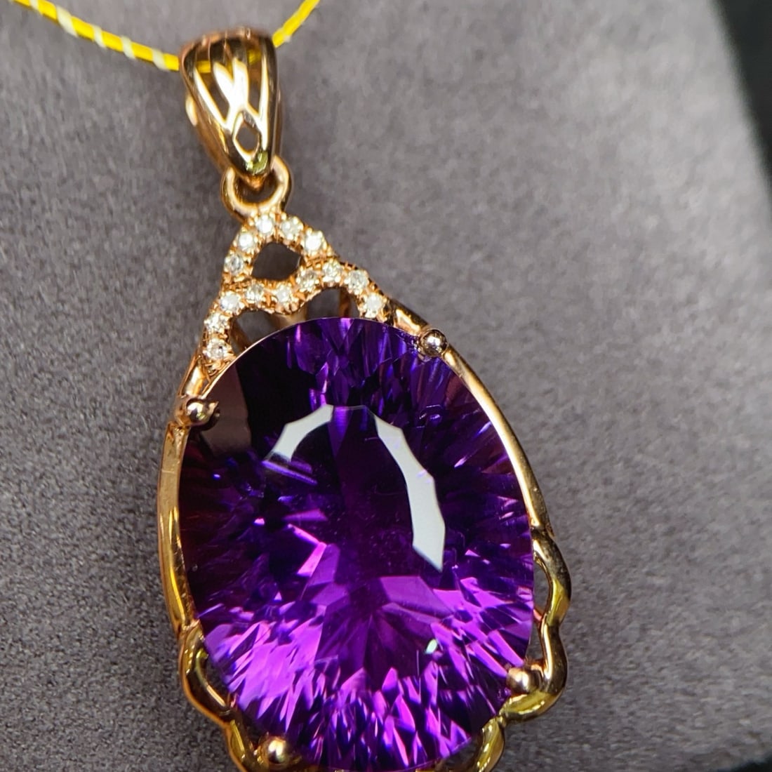 14k Gold 9.24 Ctw Natural Amethyst & Diamond Pendant( Without Chain ) - 2
