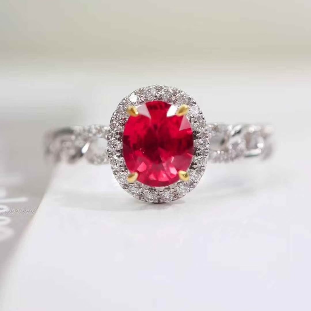 14k Gold 0.93 Ctw Natural Ruby & Diamond Ring: Ref:231079182 // gold content:14k gold // ring size:7. 25 us // // main gemstone:ruby // shape:oval // carat weight:0. 75ct // color:red // treatment:natural // // adjacent gemstone 2 : diamond // sha