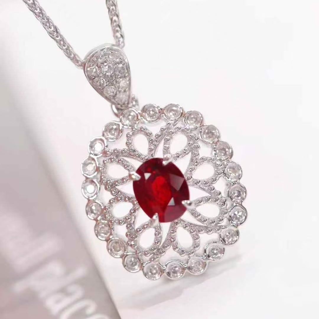 14k Gold 0.76 Ctw Natural Ruby & Diamond Pendant( Without Chain ) - 2