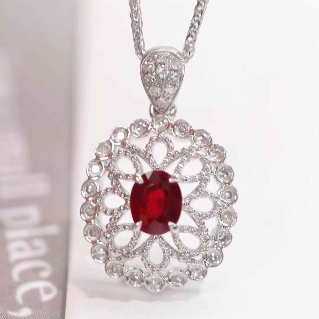 14k Gold 0.76 Ctw Natural Ruby & Diamond Pendant( Without Chain ) - 3