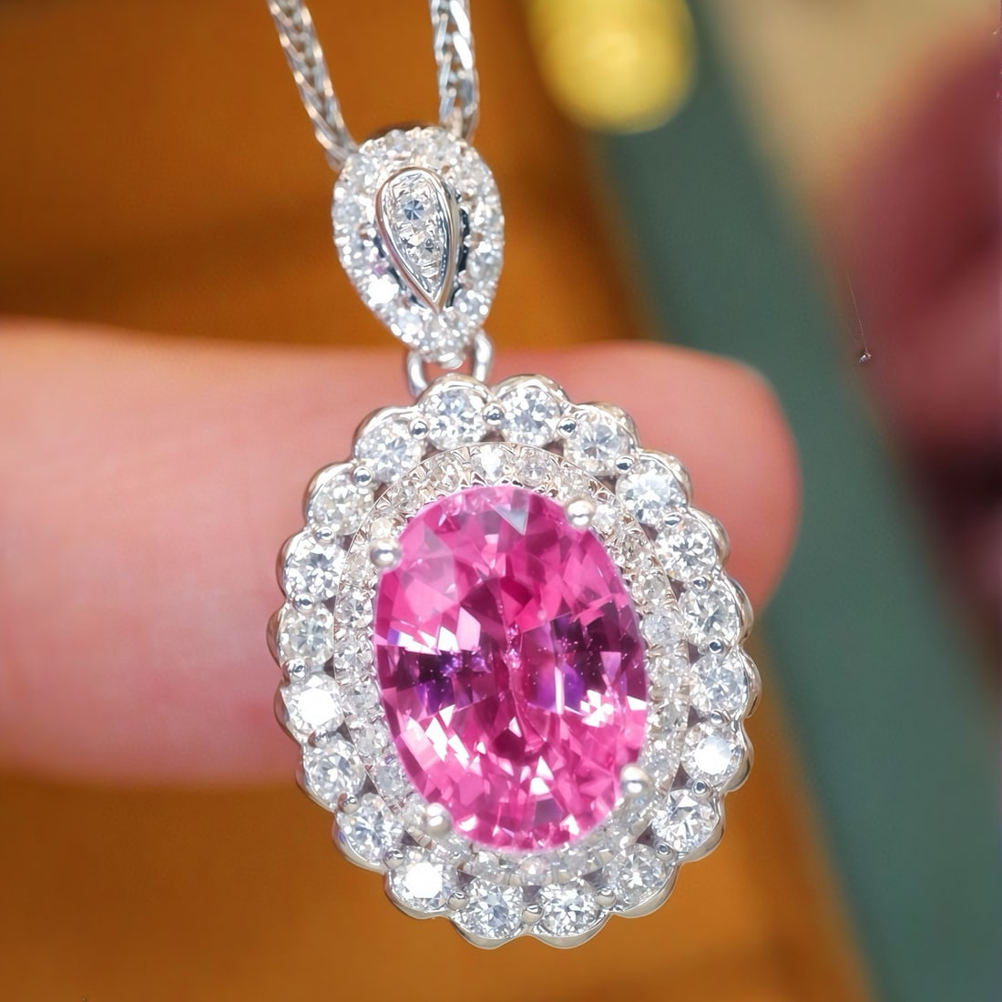 14k Gold 1.89 Ctw Natural Sapphire & Diamond Pendant( Without Chain ): Ref:231079184 // gold content:14k gold // main gemstone:sapphire // shape:oval // carat weight:1. 53ct // color:pink // treatment:natural // // adjacent gemstone 2 : diamond // number of stones:60 // 
