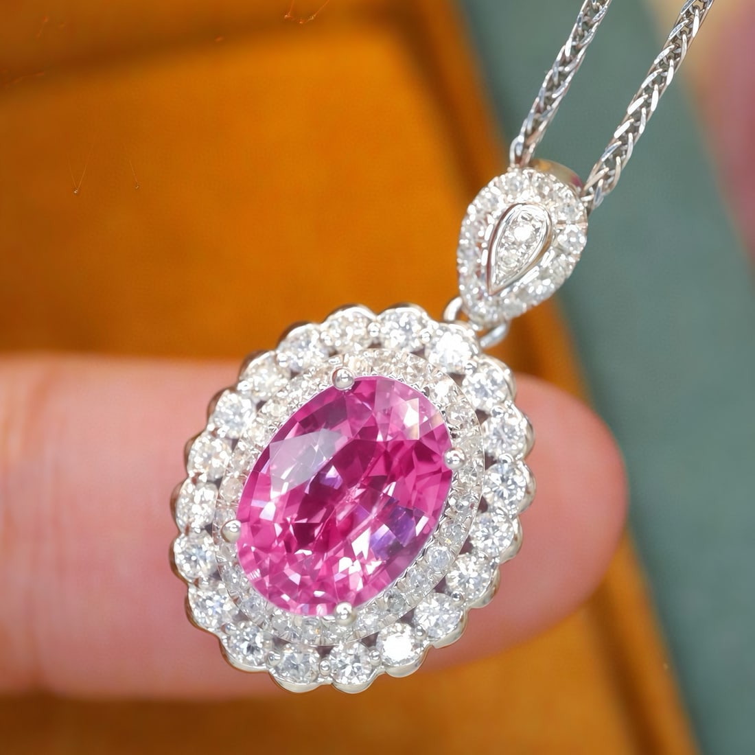 14k Gold 1.89 Ctw Natural Sapphire & Diamond Pendant( Without Chain ) - 2