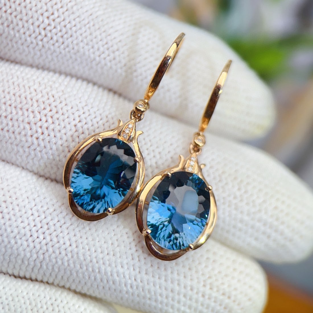 14k Gold 10.18 Ctw Natural Topaz & Diamond Earrings - 2