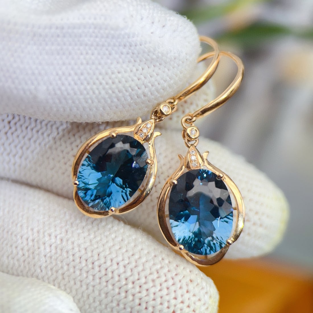 14k Gold 10.18 Ctw Natural Topaz & Diamond Earrings - 4