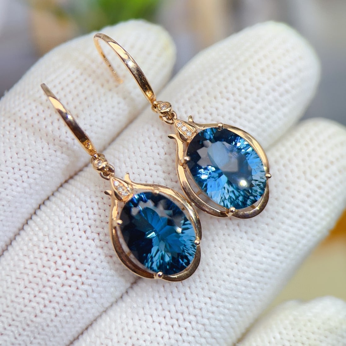 14k Gold 10.18 Ctw Natural Topaz & Diamond Earrings - 6