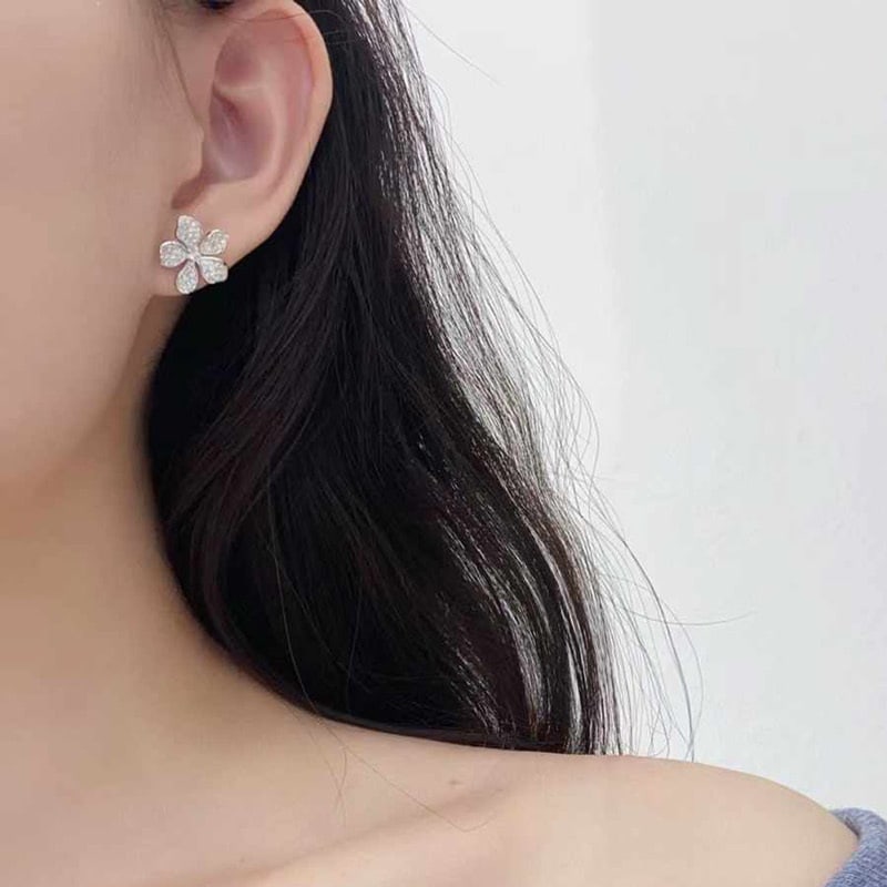 14k Gold 0.5 Ct Natural H Diamond & Flowers Earrings - 2