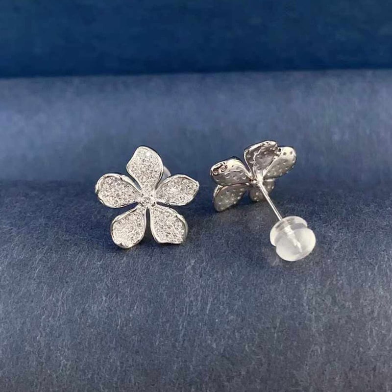 14k Gold 0.5 Ct Natural H Diamond & Flowers Earrings - 3