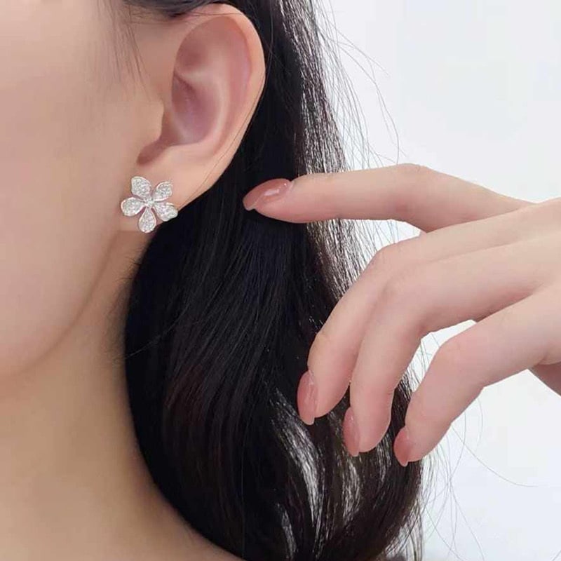 14k Gold 0.5 Ct Natural H Diamond & Flowers Earrings - 4