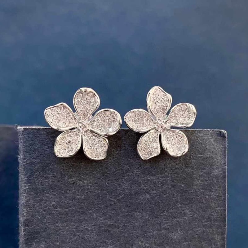 14k Gold 0.5 Ct Natural H Diamond & Flowers Earrings - 5
