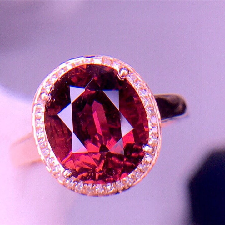 14k Gold 4.5 Ct Natural Tourmaline & Diamond Ring - 2