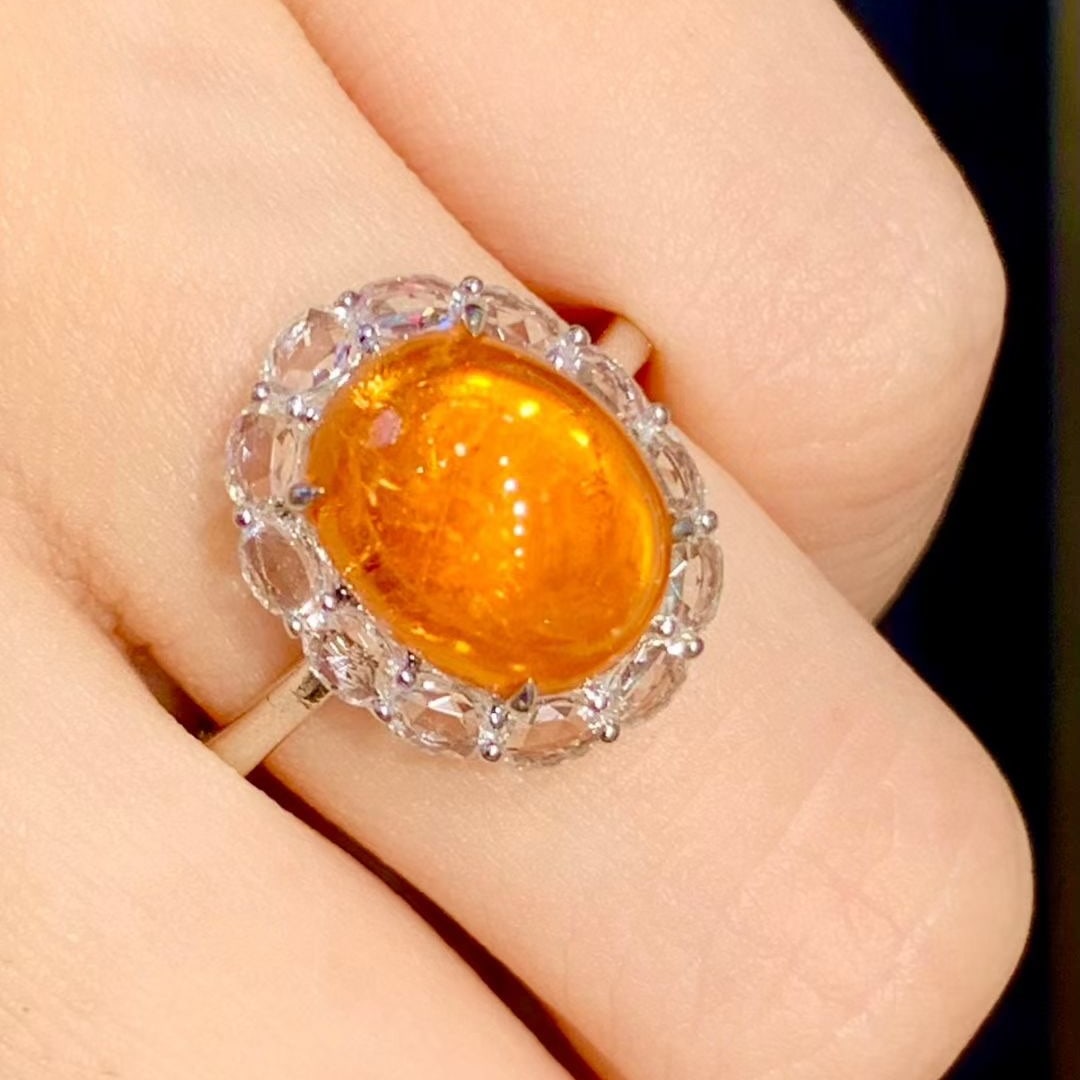 14k Gold 5.2 Ct Natural Spessartine & Sapphire Ring - 4