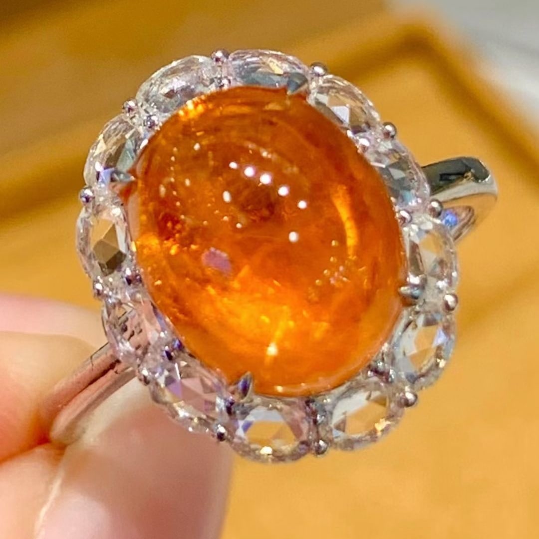 14k Gold 5.2 Ct Natural Spessartine & Sapphire Ring - 5