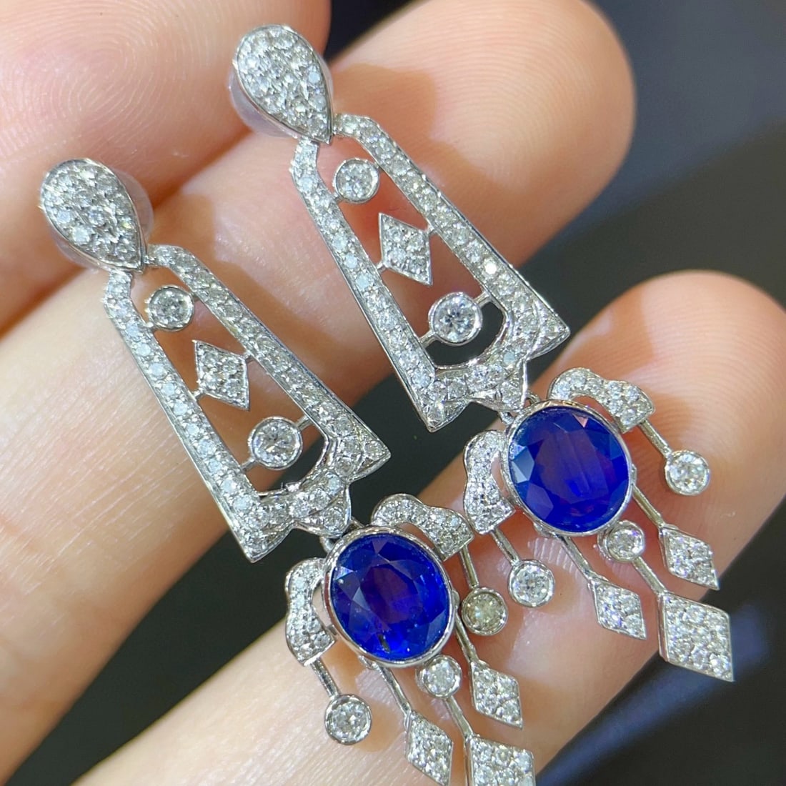 14k Gold 2.97 Ctw Natural Sapphire & Diamond Earrings - 2