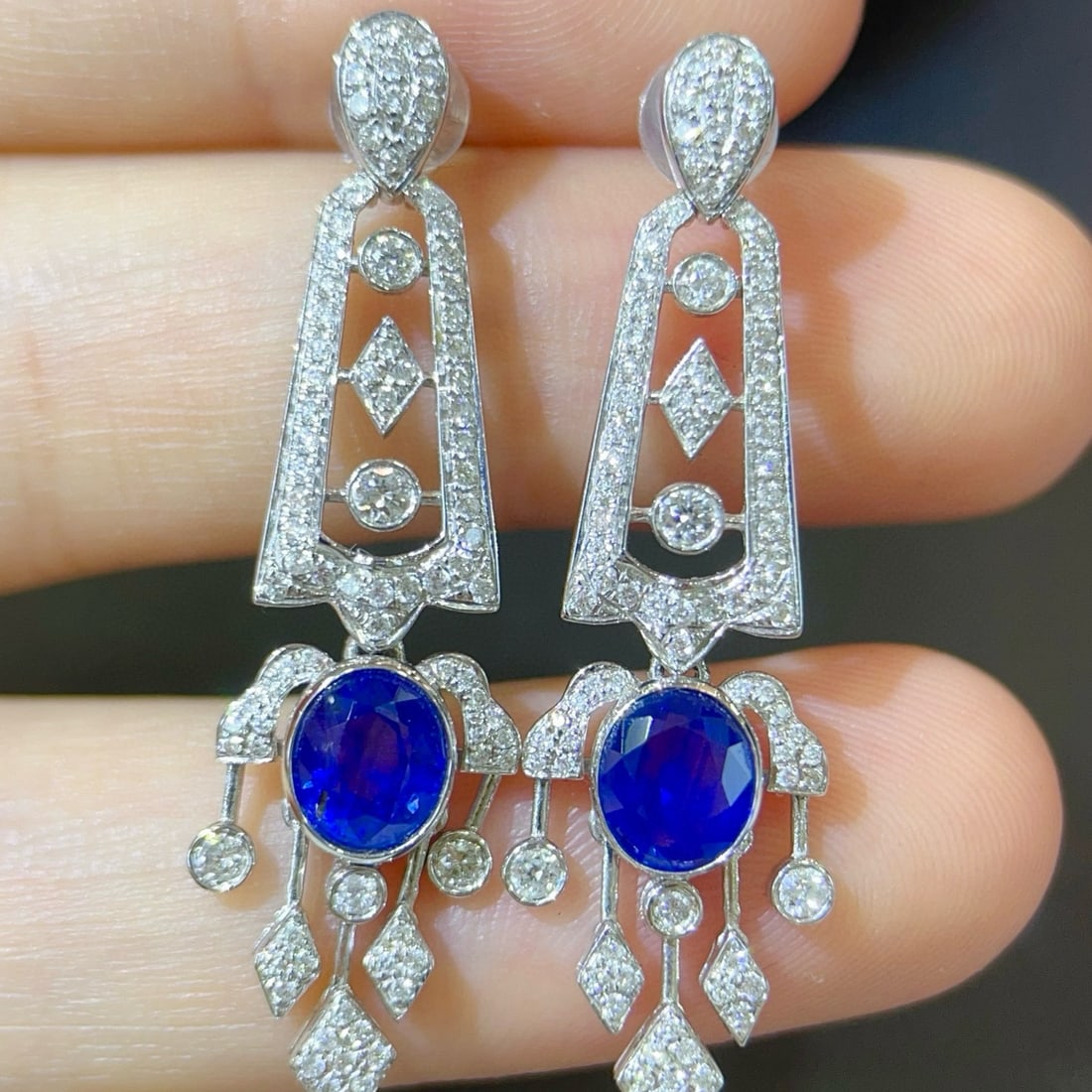 14k Gold 2.97 Ctw Natural Sapphire & Diamond Earrings - 3