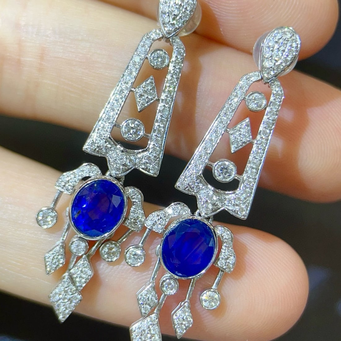 14k Gold 2.97 Ctw Natural Sapphire & Diamond Earrings - 4