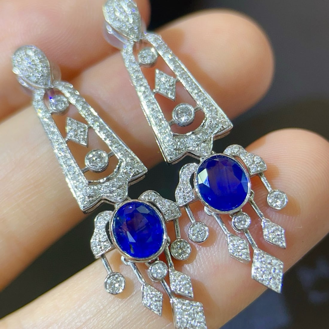 14k Gold 2.97 Ctw Natural Sapphire & Diamond Earrings - 5