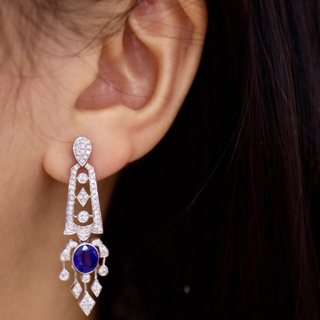 14k Gold 2.97 Ctw Natural Sapphire & Diamond Earrings - 6