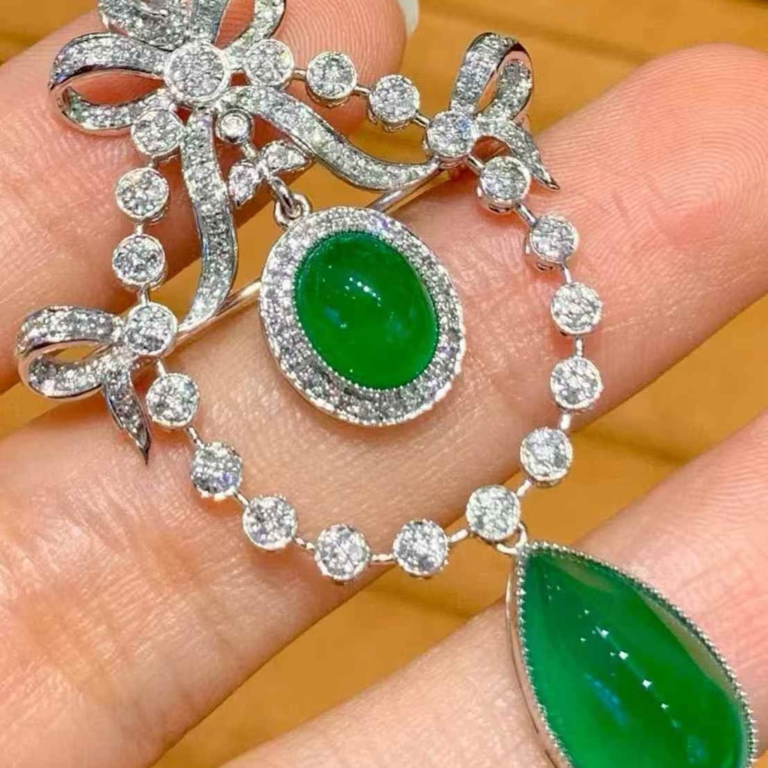 14k Gold 5.65 Ct Natural Emerald & Diamond Brooch/pendant( Without Chain ) - 5
