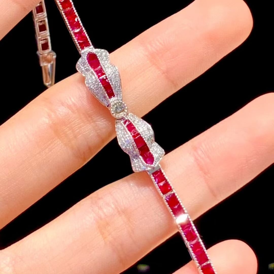 14k Gold 6 Ct Natural Ruby & Diamond Bracelet - 4