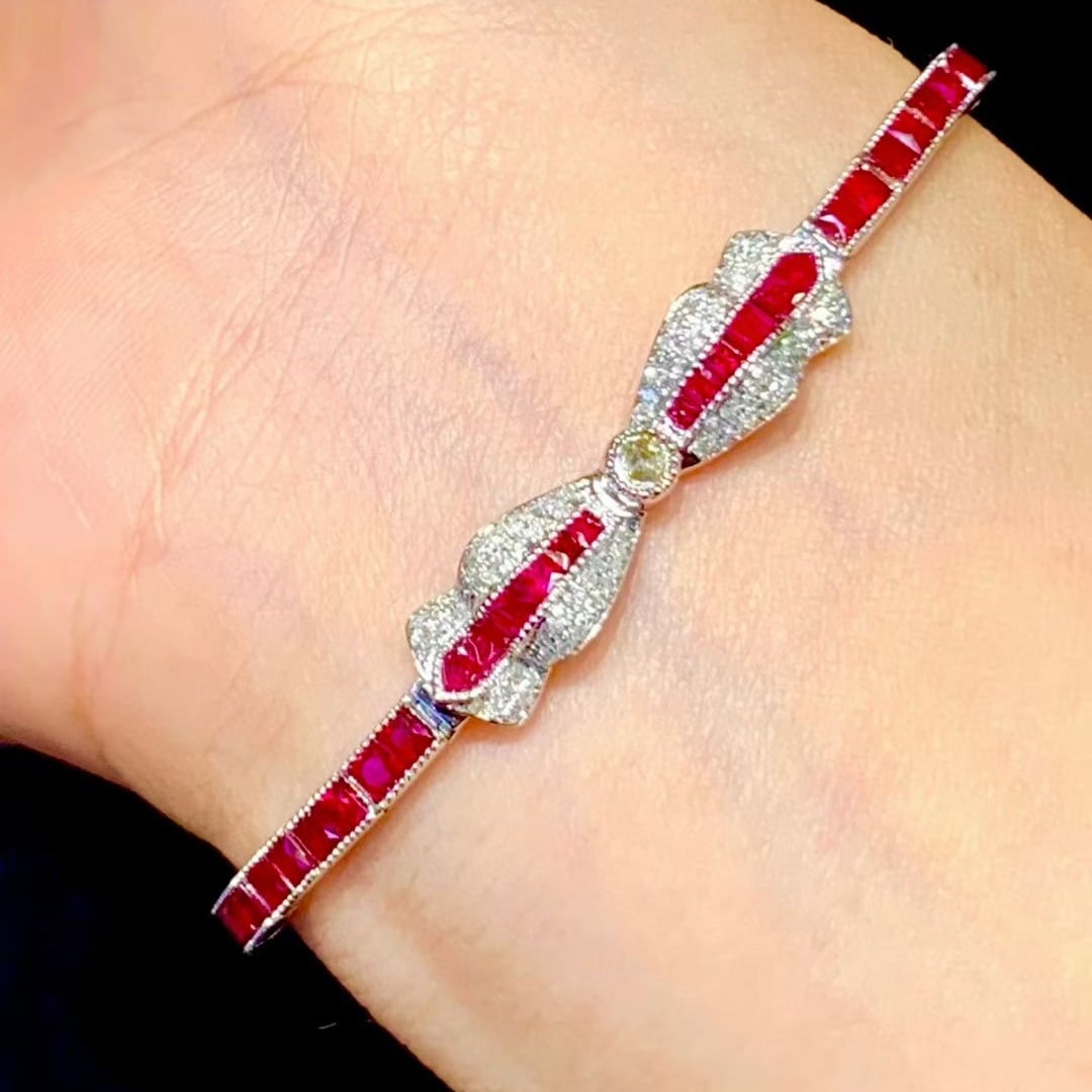 14k Gold 6 Ct Natural Ruby & Diamond Bracelet - 6