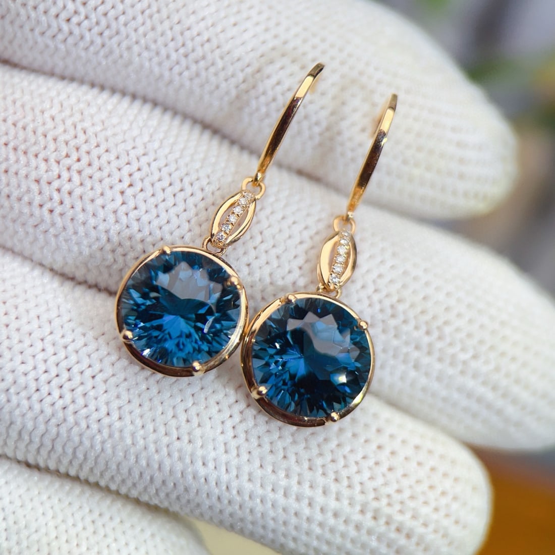 14k Gold 11.03 Ctw Natural Topaz & Diamond Earrings - 2