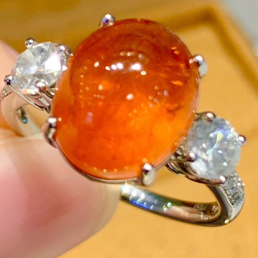 14k Gold 8.2 Ctw Natural Spessartine & Diamond Ring - 3