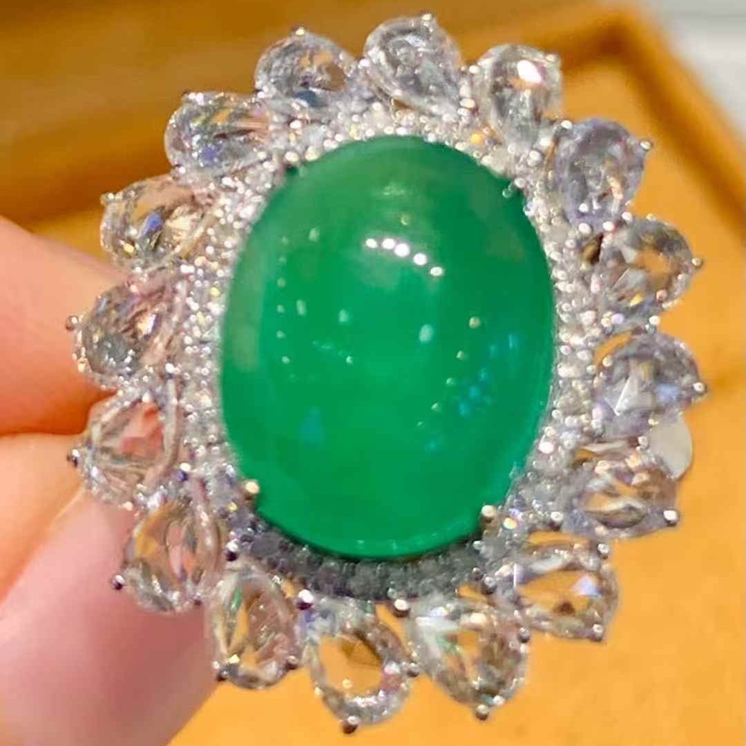 14k Gold 4.3 Ct Natural Emerald & Diamond & Sapphire Ring: Ref:231079255 // gold content:14k gold // ring size:7. 25 us // // main gemstone:emerald // shape:oval // carat weight:4. 3ct // color:green // treatment:natural // // adjacent gemstone 2 : diamond