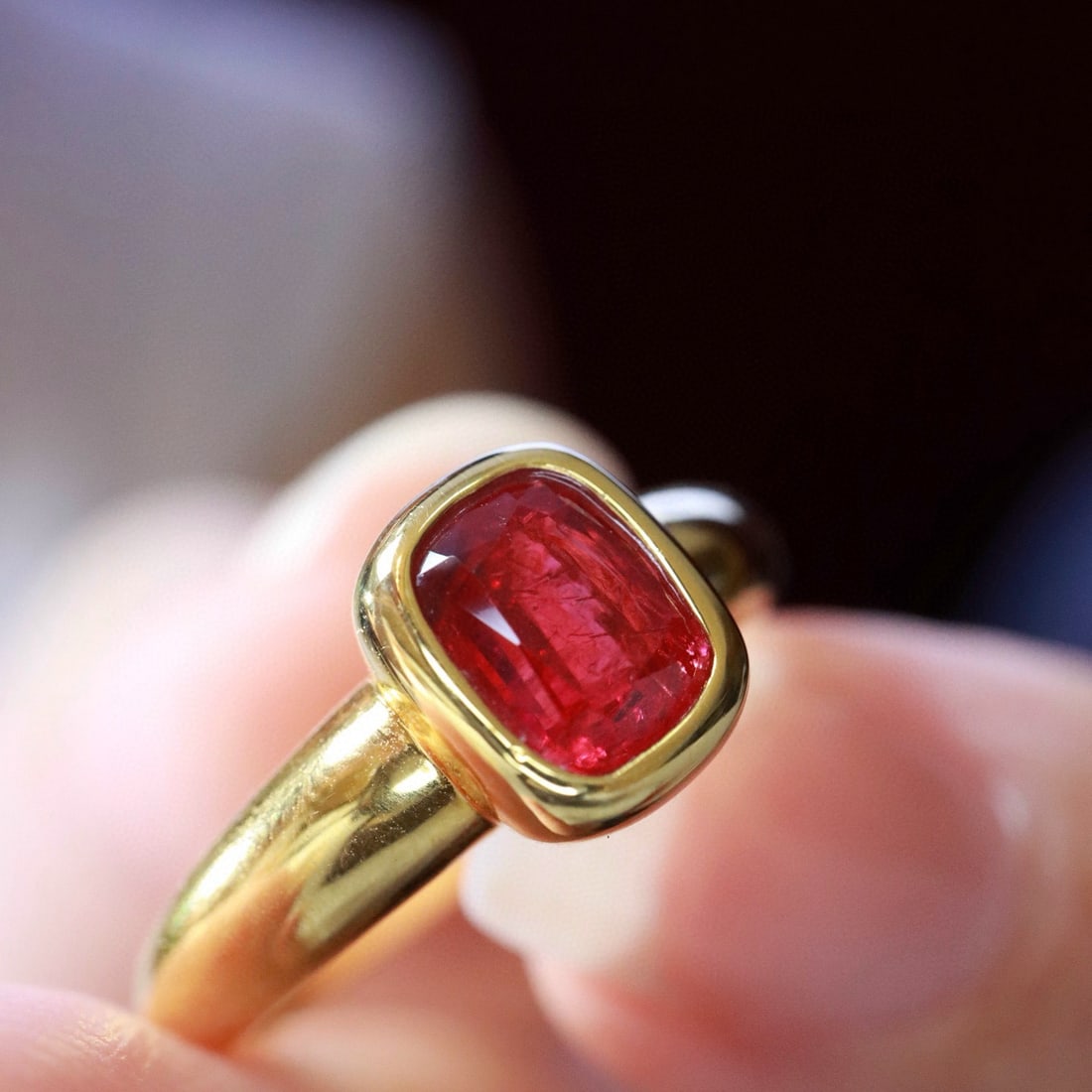 14k Gold 0.76 Ct Natural Ruby & Solitaire Ring: Ref:231079257 // gold content:14k gold // ring size:7. 25 us // // main gemstone:ruby // shape:cushion // carat weight:0. 76ct // color:red // treatment:natural // Low Estimate: 7000 Condition: New Hi