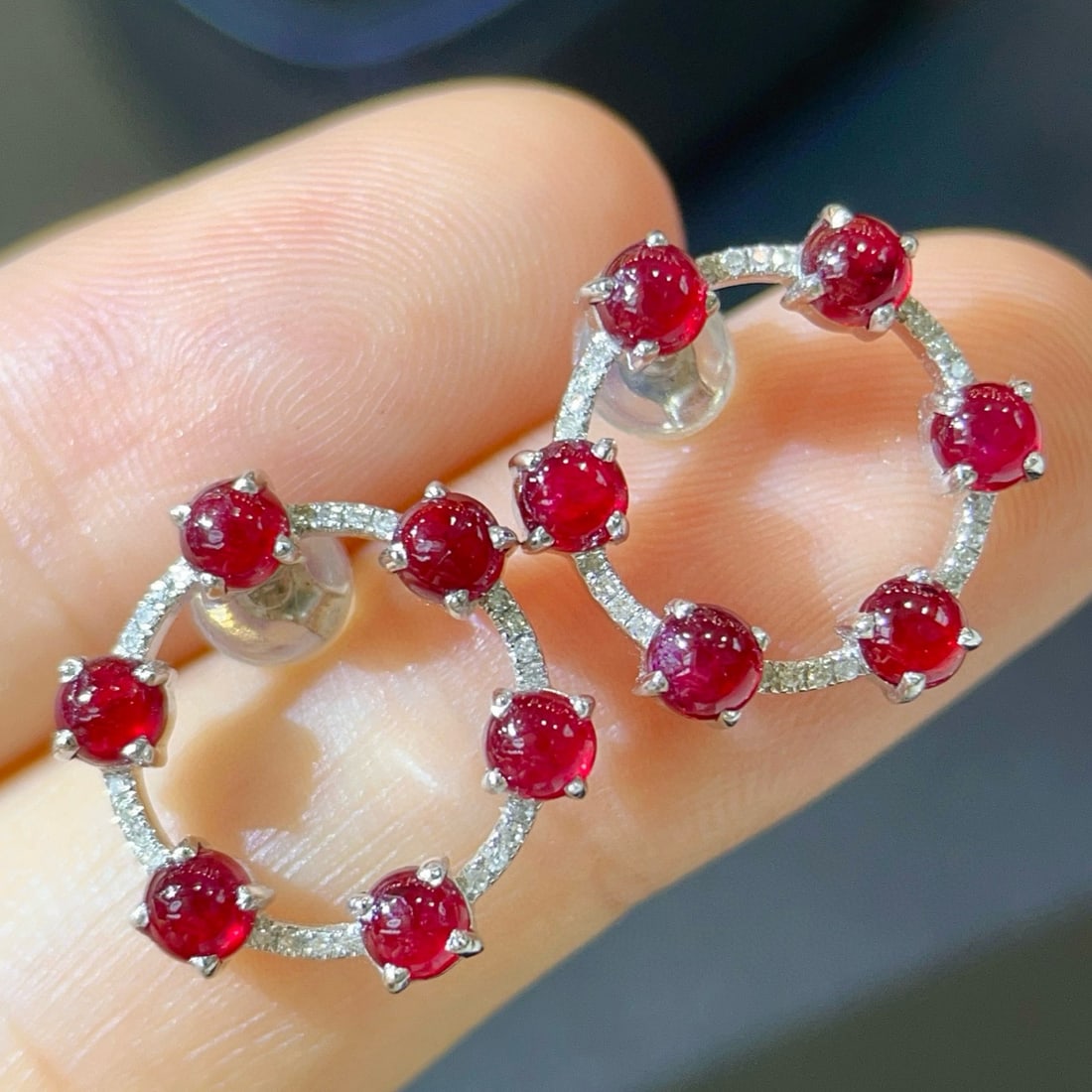 14k Gold 3.49 Ctw Natural Ruby & Diamond Earrings: Ref:231079259 // gold content:14k gold // main gemstone:ruby // shape:round // carat weight:3. 3ct // color:red // treatment:natural // cut grade:g // // adjacent gemstone 2 : diamond // shape:round