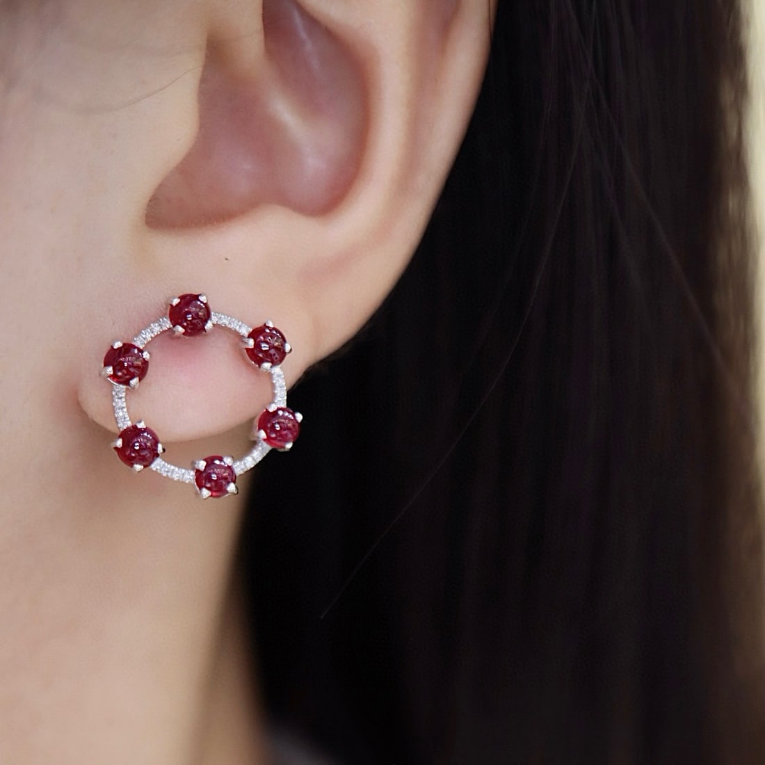 14k Gold 3.49 Ctw Natural Ruby & Diamond Earrings - 5