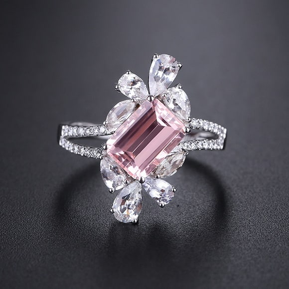 14k Gold 2.82 Ctw Natural Morganite & Sapphire Ring - 3