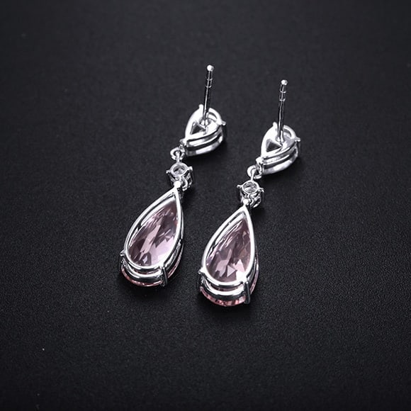 14k Gold 4.47 Ctw Natural Morganite & Diamond Earrings - 4